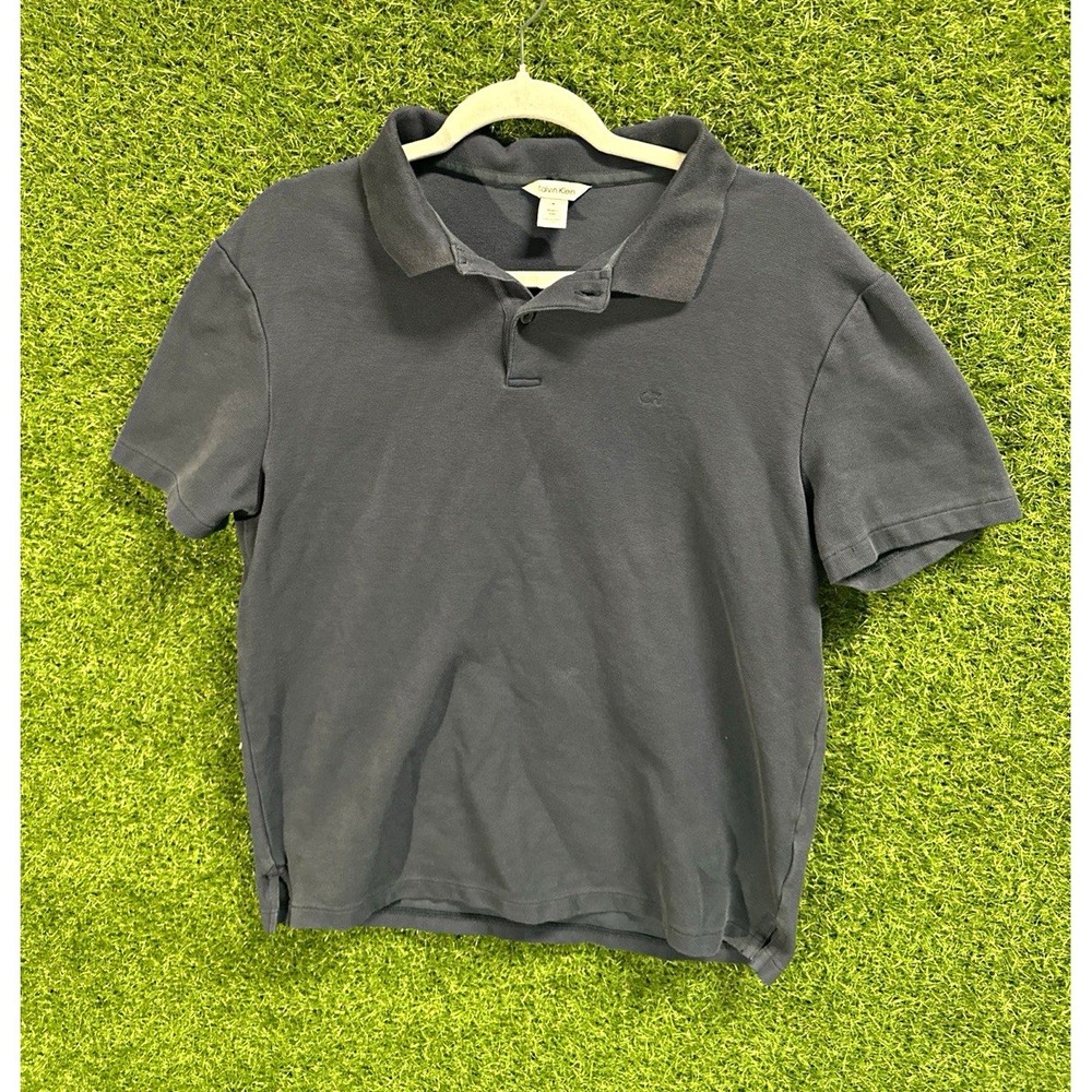 Calvin Klein Gray Solid Collared Logo Polo Shirt Short Sleeve Men's L